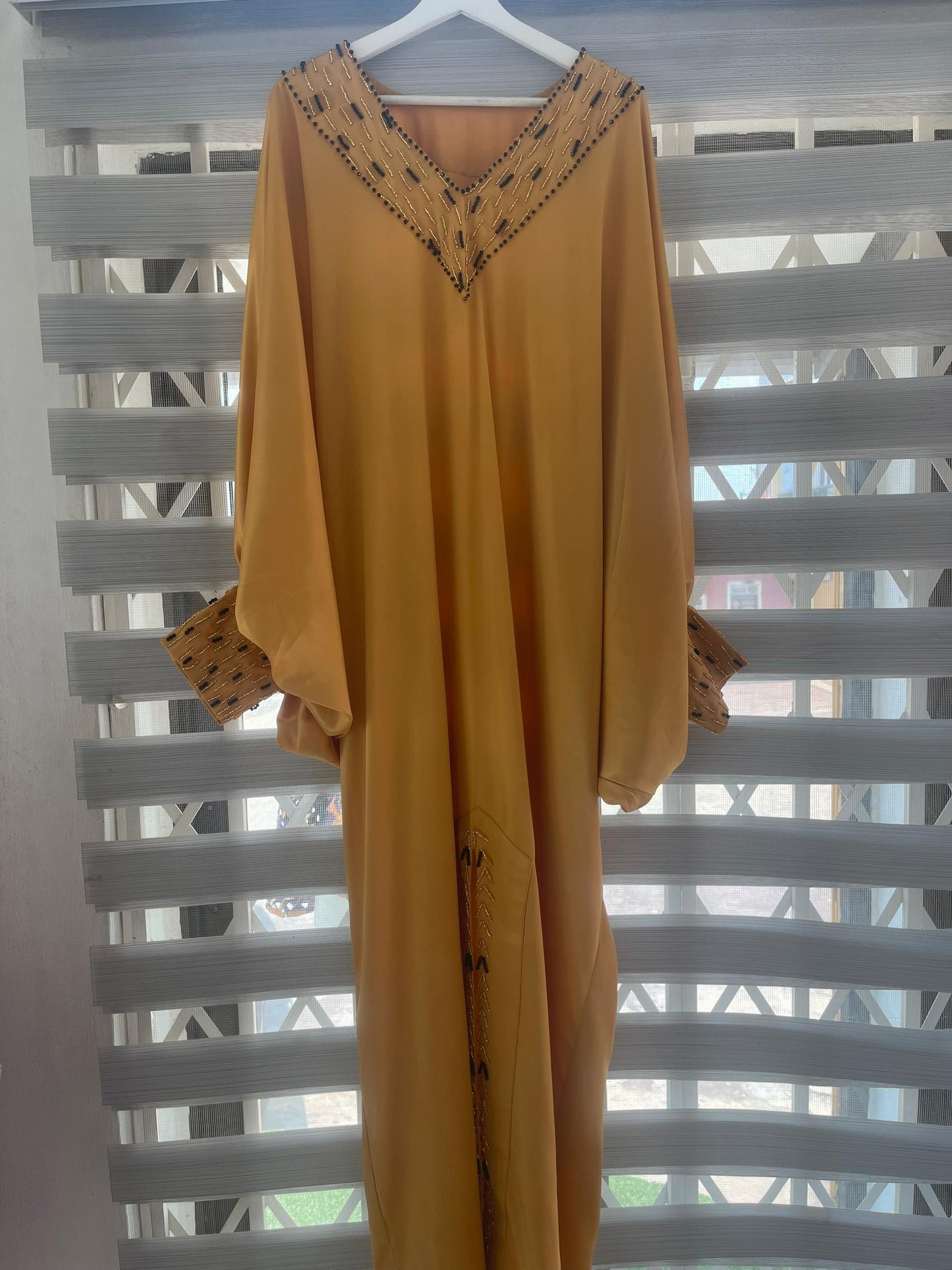 BEAD TRIMMED SATIN KAFTAN