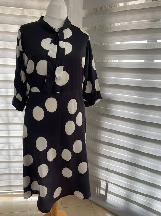 MAXINE TIE NECK POLKA DOT DRESS