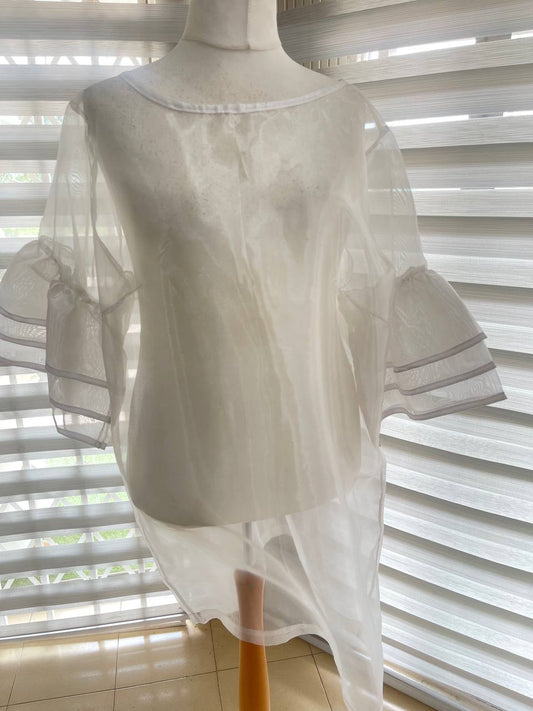 IVORY TIERED SLEEVE ORGANZA SHORT DRESS